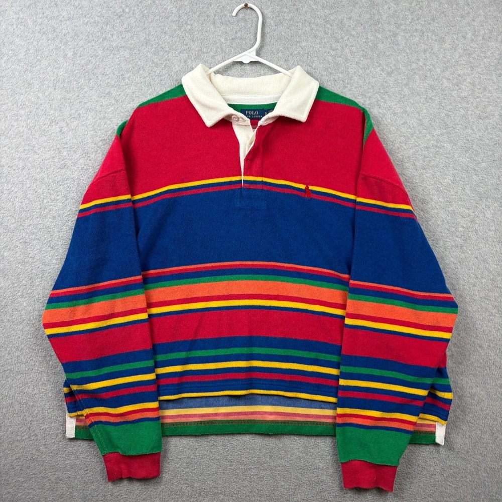 Polo Ralph Lauren Rugby Shirt Womens XL Terry Cloth Multicolor Striped Oversized
